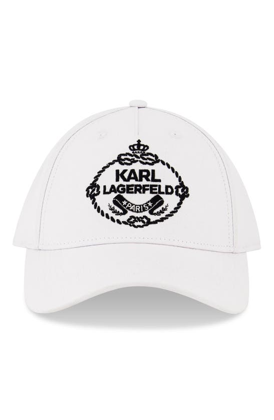 Karl Lagerfeld Crest Logo Baseball Cap In White