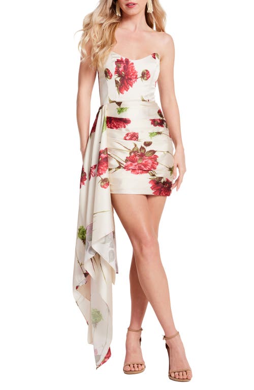 Chasing Dawn Floral Strapless Drape Detail Cocktail Minidress in Fall Peony