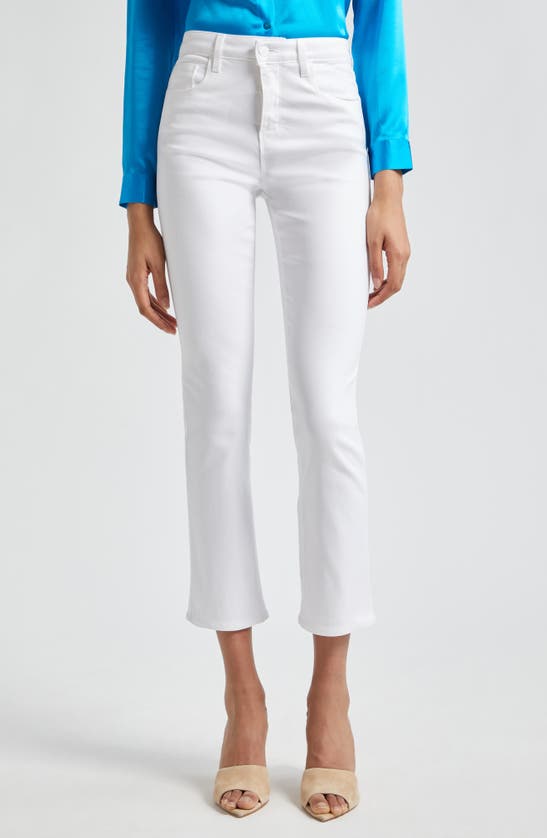 Shop L Agence Tati High Waist Ankle Micro Bootcut Jeans In Blanc Coated