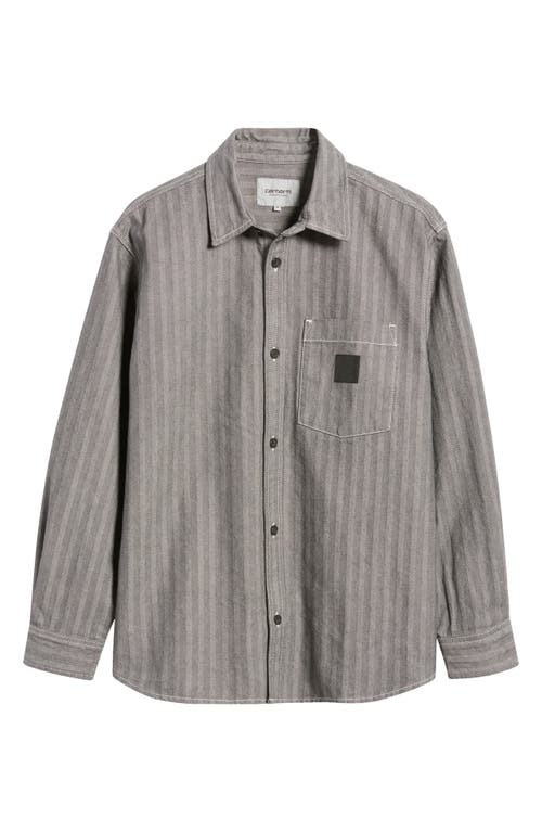 Shop Carhartt Work In Progress Menard Herringbone Stripe Button-up Shirt Jacket In Grey Rinsed