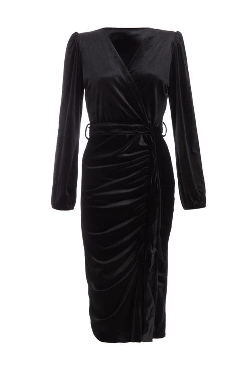 QUIZ QUIZ VELVET WRAP MIDI DRESS