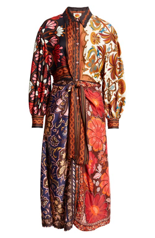 Shop Farm Rio Miranda Mix Print Long Sleeve Satin Shirtdress In Miranda Mix Multicolor