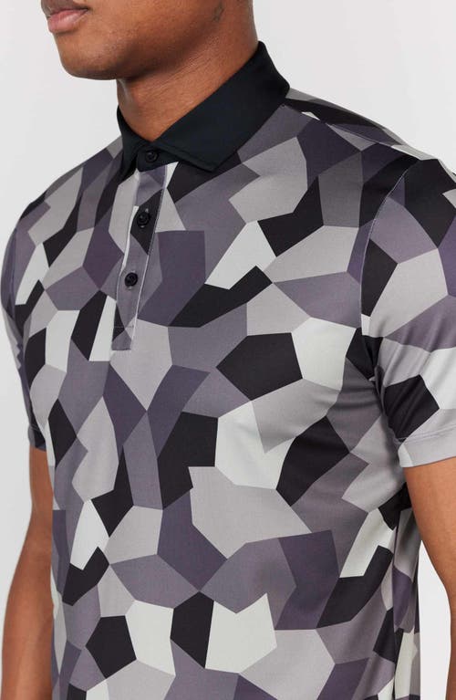 Shop Redvanly Baron Geometric Camo Performance Golf Polo In Tuxedo/grey