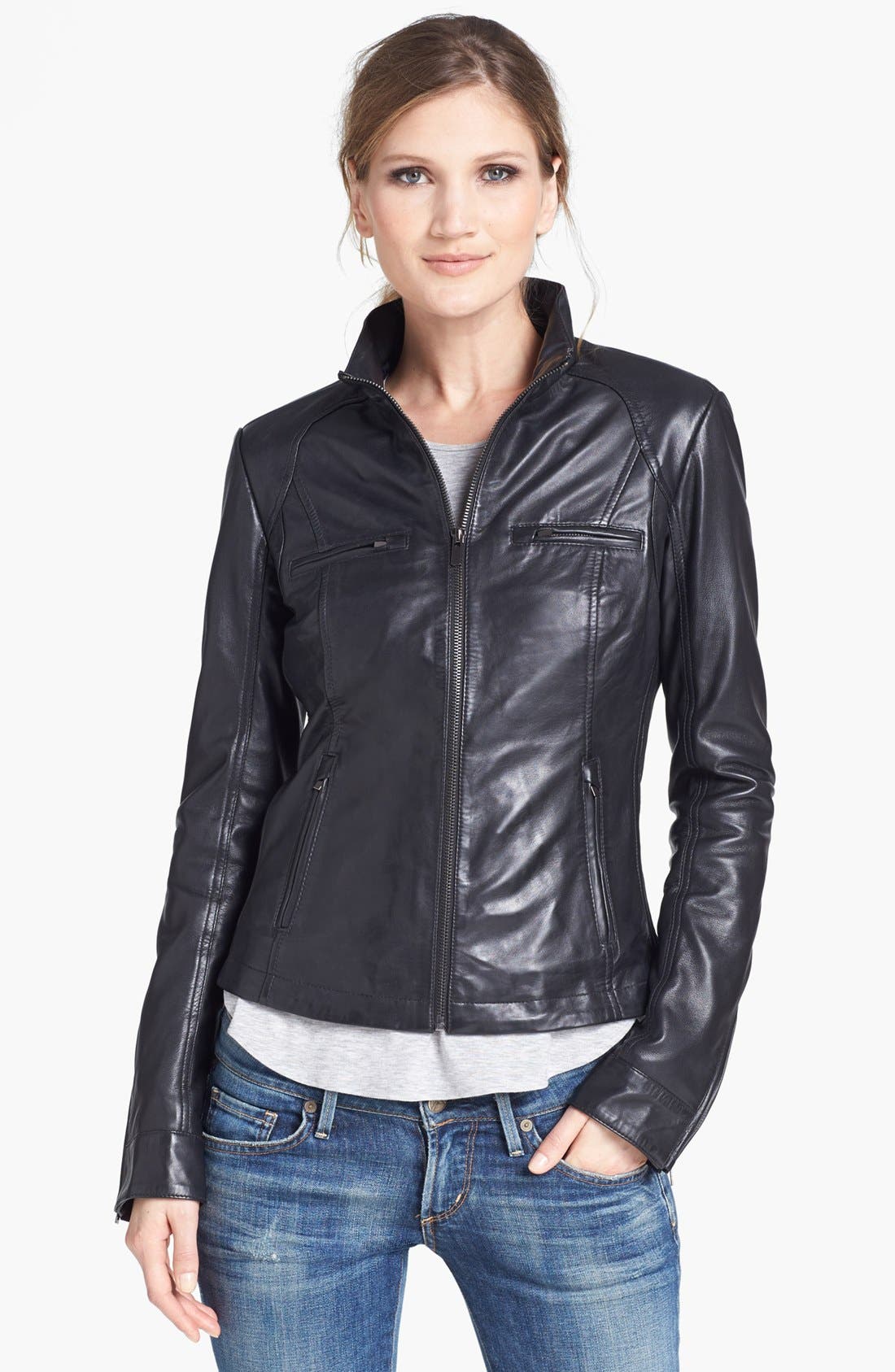 LaMarque Ribbed Side Leather Jacket Nordstrom