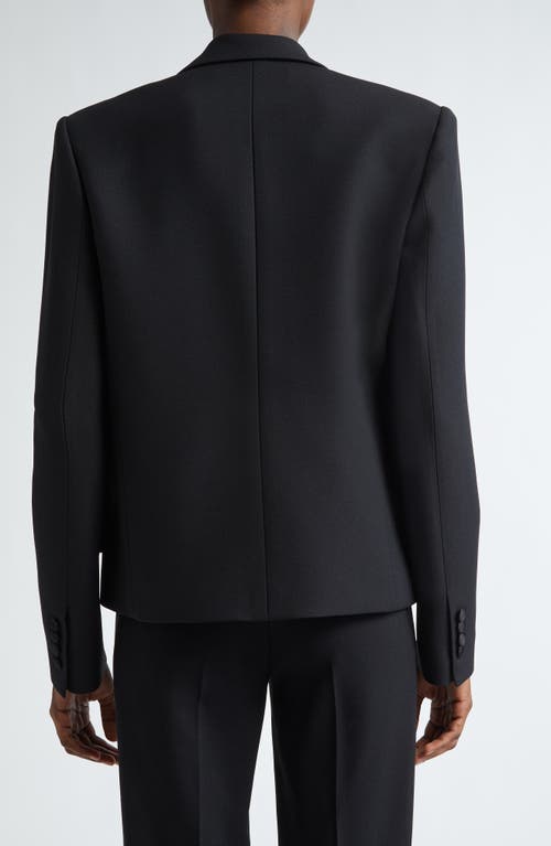 Michael Kors Collection Satin Trim Double Breasted Crepe Blazer In Black
