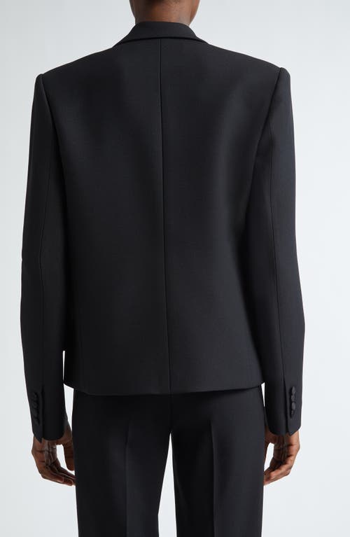 Shop Michael Kors Collection Satin Trim Double Breasted Crepe Blazer In Black