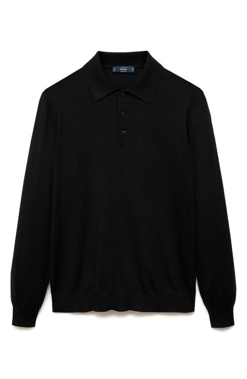 Shop Mango Merino Wool Polo Sweater In Black