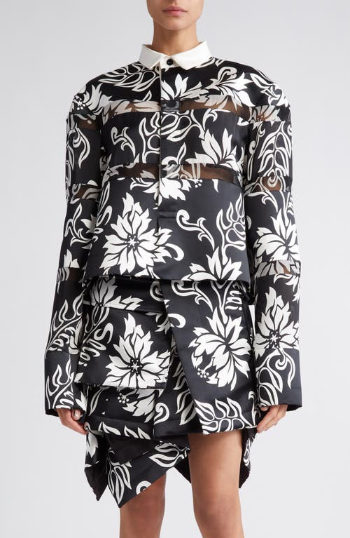 Sacai Floral Print Rugby Shirt in Black at Nordstrom, Size 4