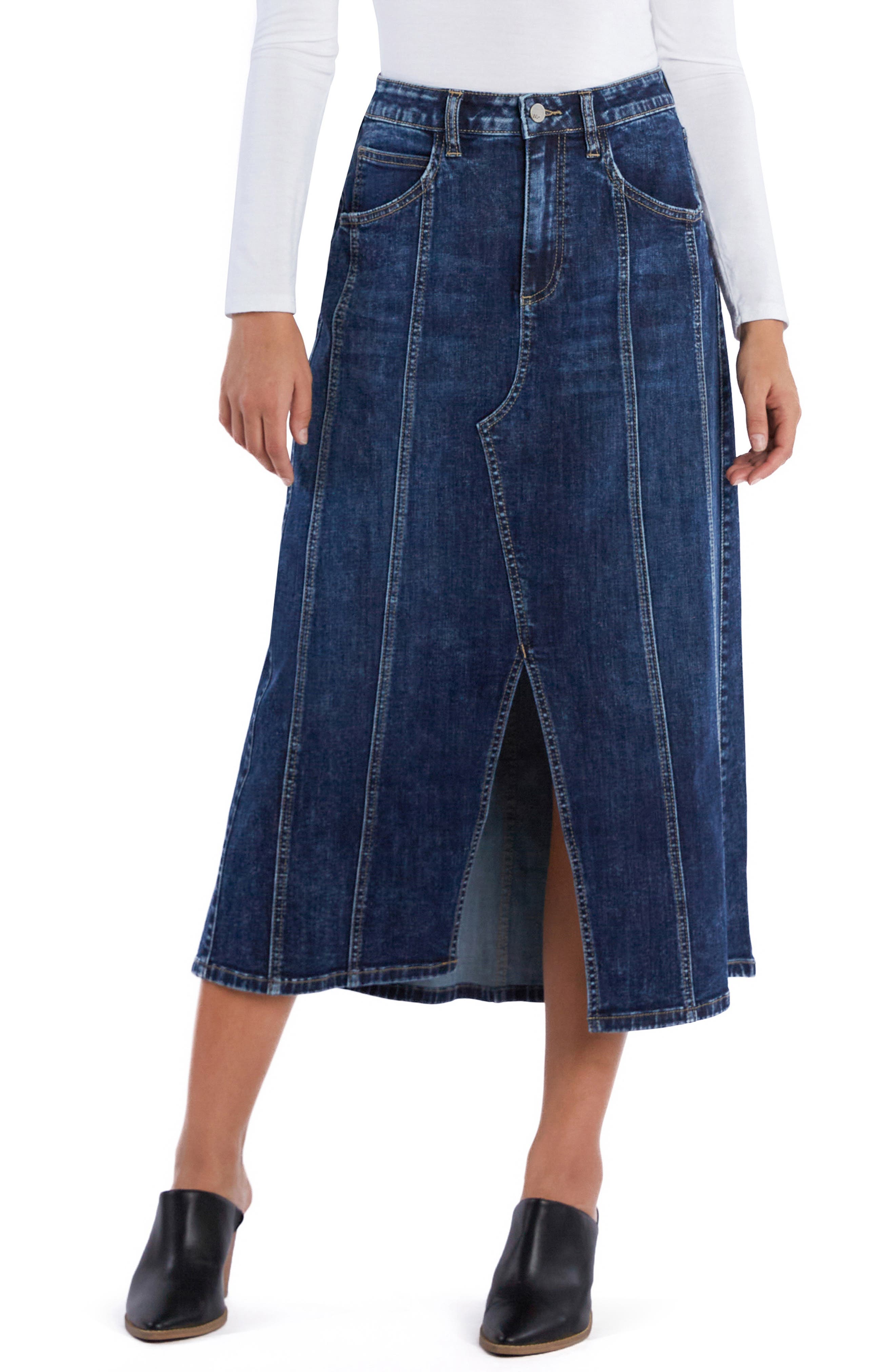 Wash Lab Denim Justine Denim Midi Skirt in Park Blue Cover