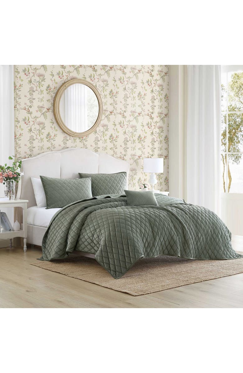 Laura Ashley Solid Diamond Quilt Set, Alternate, color, Dark Green