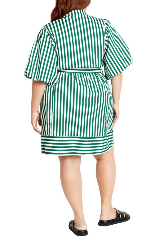 Shop City Chic May Stripe Stretch Poplin Shirtdress In Green Stripe