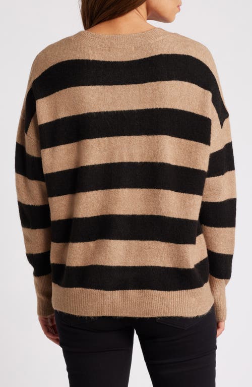 Shop Zoe And Claire Stripe Crewneck Sweater In Mocha