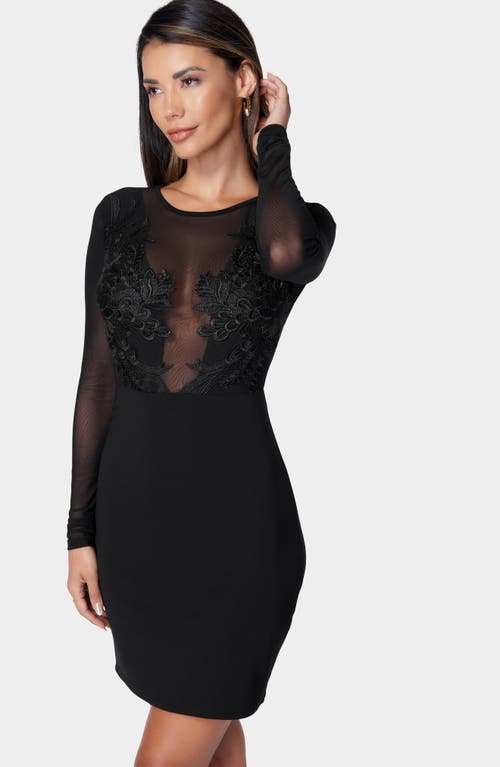 Shop Bebe Long Sleeve Lace & Mesh Cocktail Minidress In Black