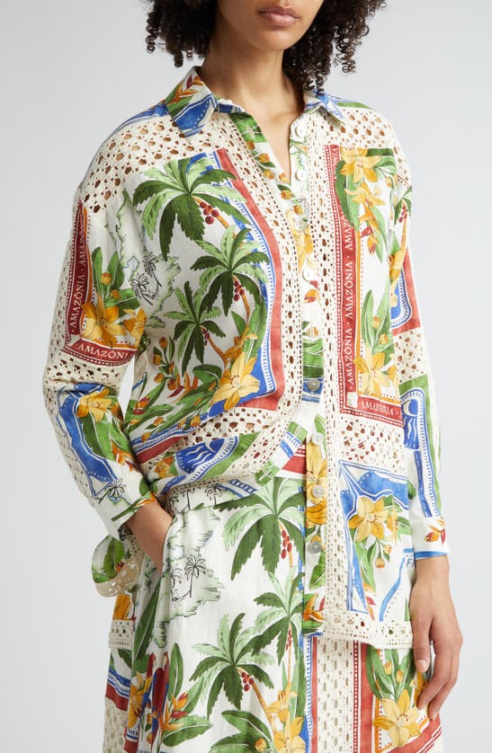 Shop Farm Rio Tropical Destination Crochet Detail Button-up Shirt In Off-white