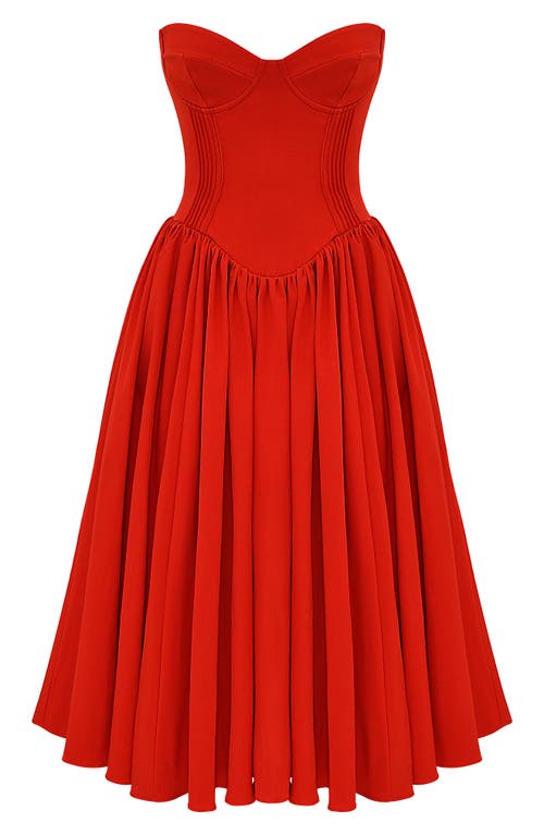 House Of Cb Womens Italian Tomato Elizabeth Sweetheart-neck Woven Midi Dress In Flame Scarlet