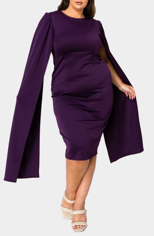 L I V D Naomi Cape Sleeve Midi Dress In Eggplant
