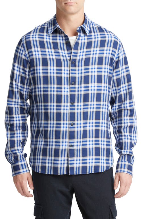 Shop Vince Venice Plaid Button-up Shirt In Cobalt/sand Trail