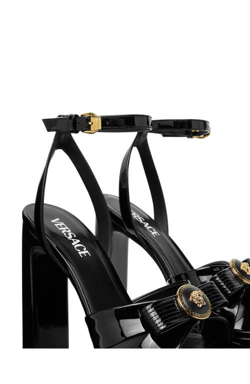 Shop Versace Gianni Ribbon Platform Sandal In Black- Gold