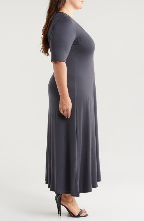 24seven Comfort Apparel Scoop Neck Jersey Maxi Dress In Charcoal