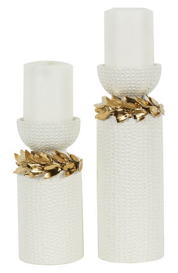 Vivian Lune Home Set Of 2 Ceramic Candleholders In White