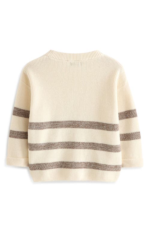 Shop Next Kids' Bear Appliqué Stripe Cotton Crewneck Sweater In Brown