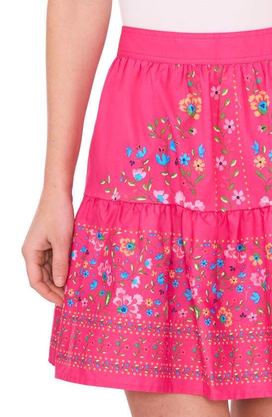 Cece Floral Tiered Miniskirt In Beetroot Pink