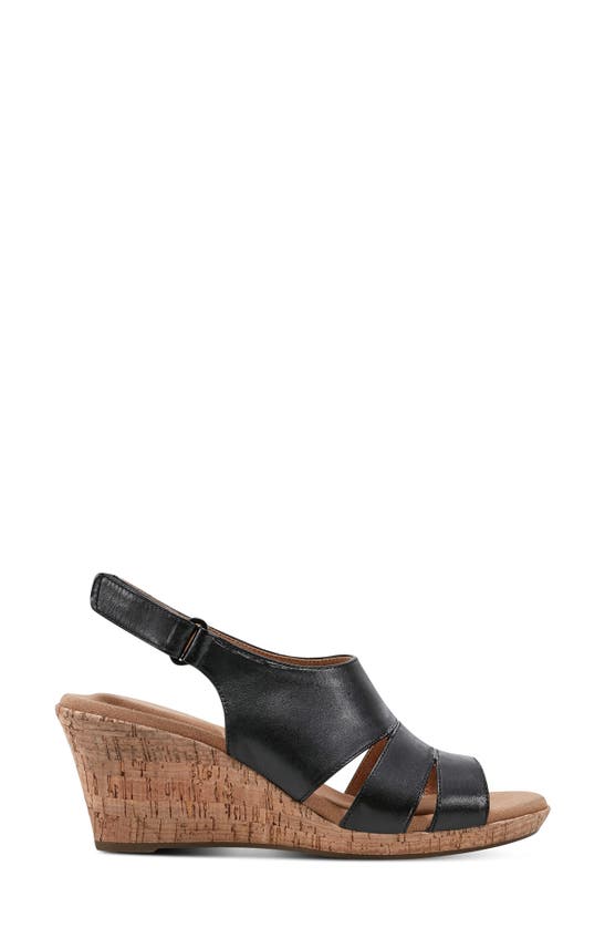 Shop Rockport Briah Slingback Platform Wedge Sandal In Black Leather