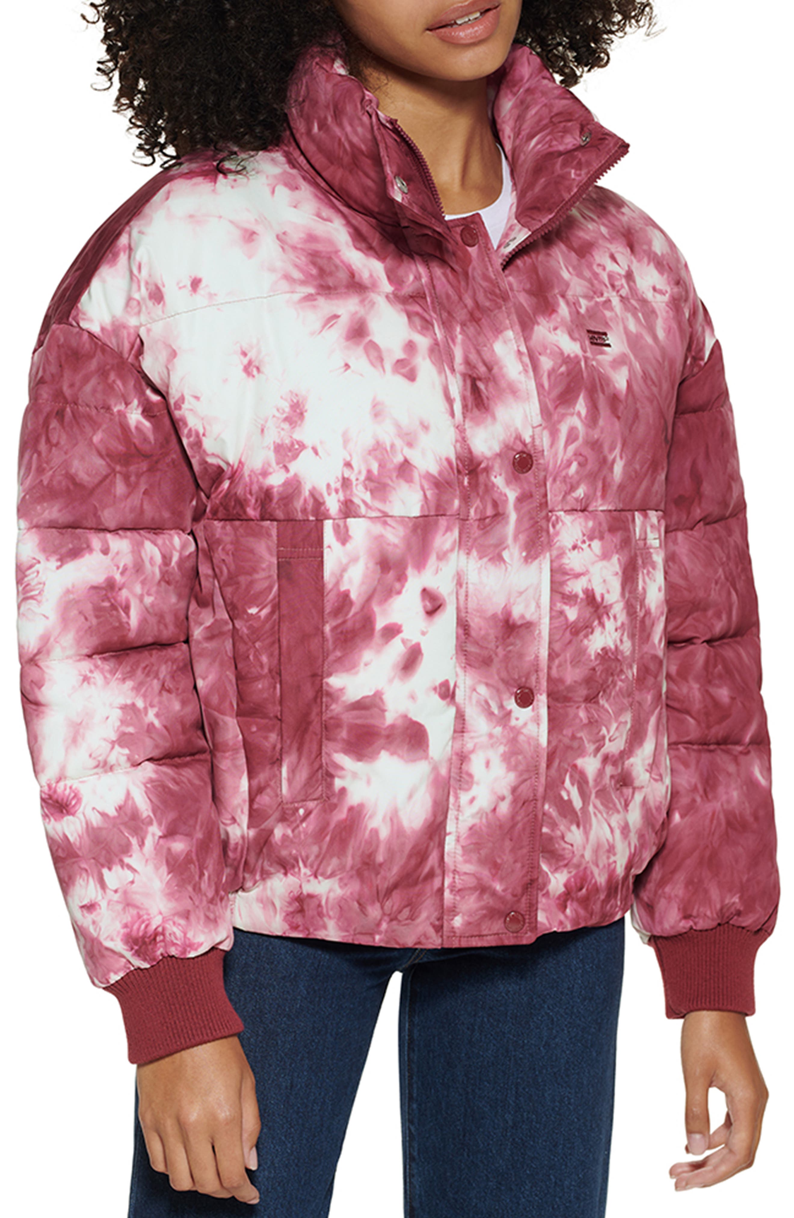metallic pink puffer jacket