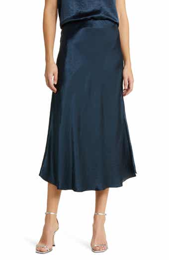 Navy blue silk midi skirt hot sale