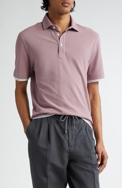 Brunello Cucinelli Cotton Piqué Polo In Cmi13 Malva/grigio Chiaro