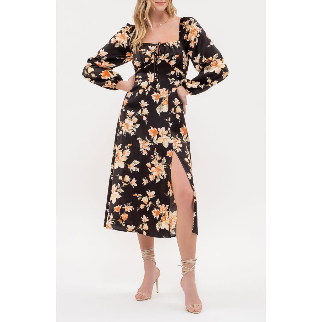 BLU PEPPER BLU PEPPER FLORAL LONG SLEEVE MIDI DRESS