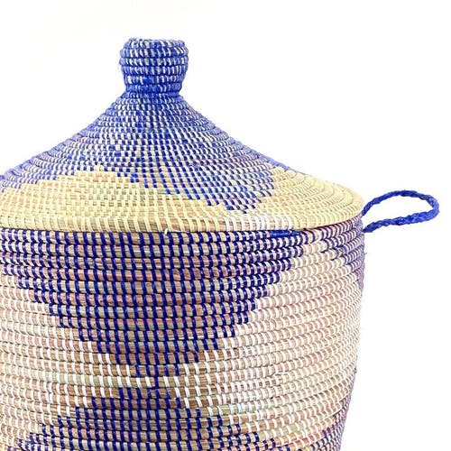 Mbare Dou Lid Storage Basket Chevron Low Storage In Navy/ White/ Natural