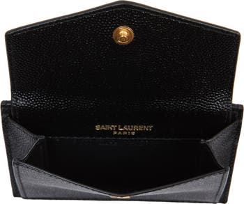 Saint Laurent Uptown Pebbled Leather Flap Card Case Noir