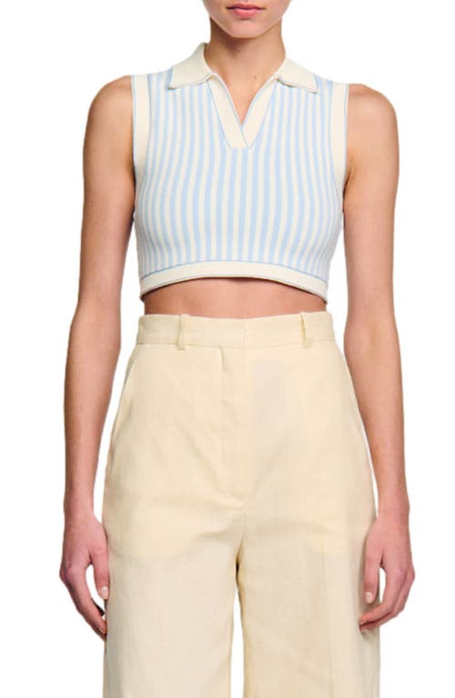 sandro Aussy Stripe Crop Sleeveless Polo in Blue /White at Nordstrom, Size 0