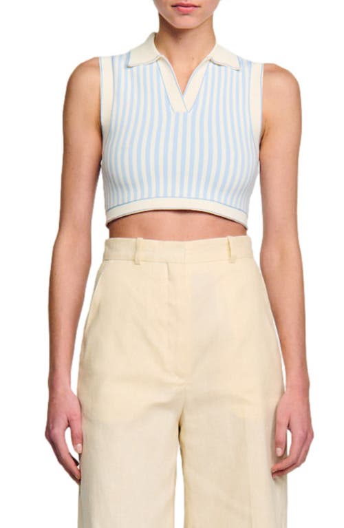 Aussy Stripe Crop Sleeveless Polo in Blue /White