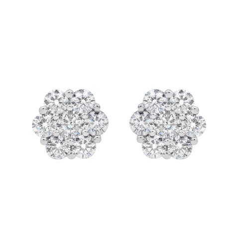 Luvmyjewelry Blossom 14k White Gold Flower Cluster Diamond Unisex Earrings In 14k White Gold