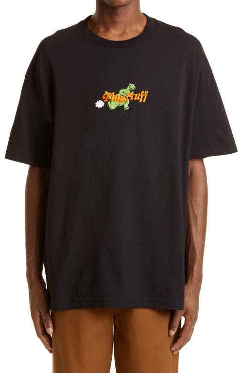 F-LAGSTUF-F Men's Oversize Embroidered Dino Logo Graphic Tee in Black