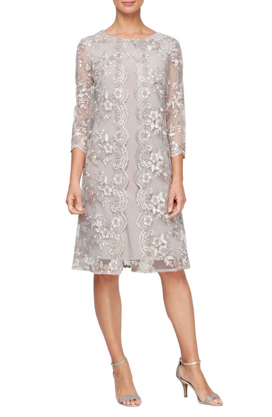 Shop Alex Evenings Embroidered Overlay Cocktail Dress In Taupe