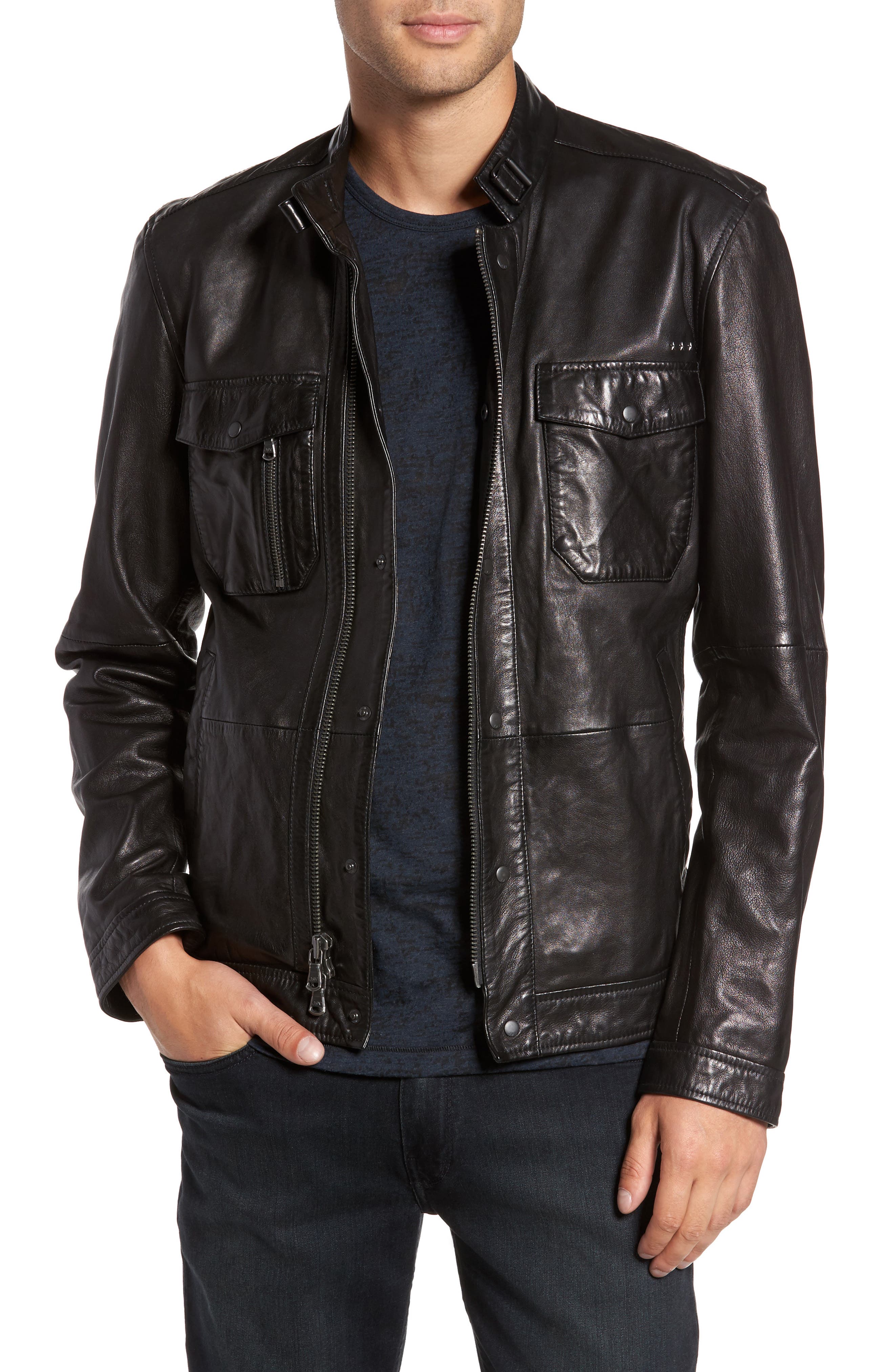 John Varvatos Star USA Leather Zip Front Jacket Nordstrom