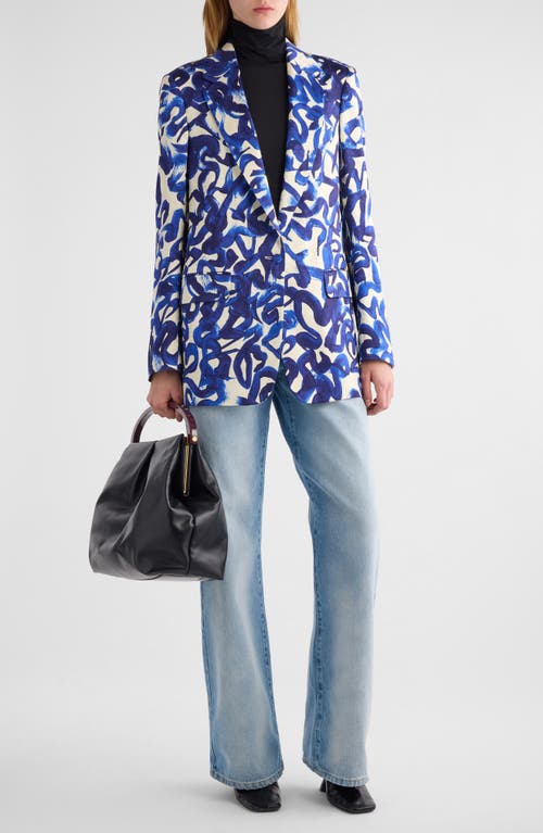 Shop Dries Van Noten Blanchet Abstract Print Single Breasted Blazer In Blue