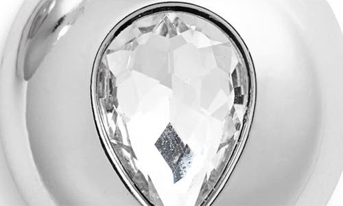 Open Edit Crystal Teardrop Puffy Button Earrings In Clear- Rhodium