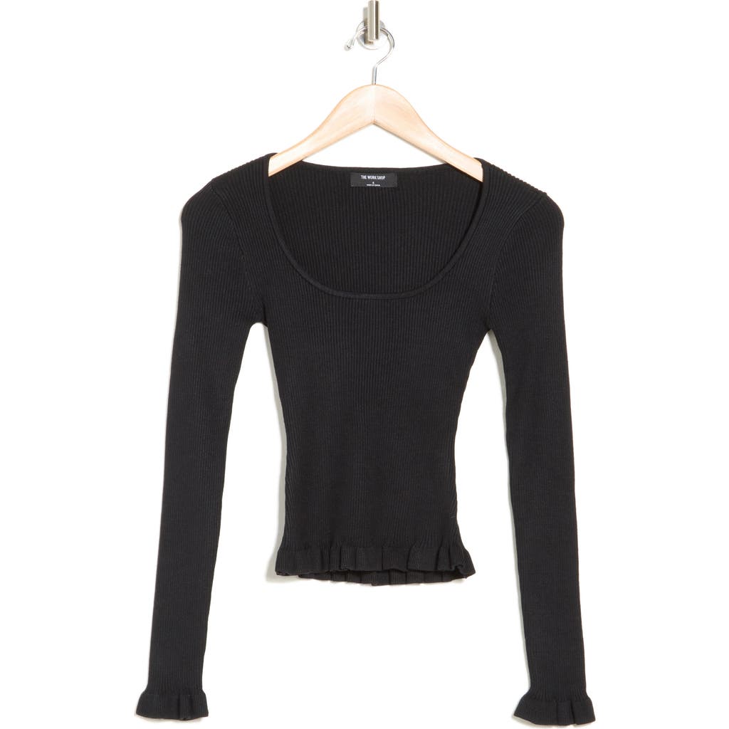 Blu Pepper Ruffled Ribbed Knit Top In Black