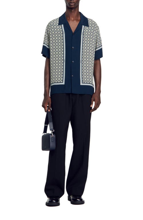 Sandro Fence Short Sleeve Shirt In Dark Blue