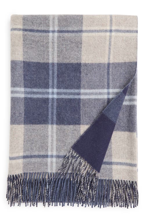 Johnstons of Elgin Plaid Wool Throw Blanket in Blue With Cream Windowpane 