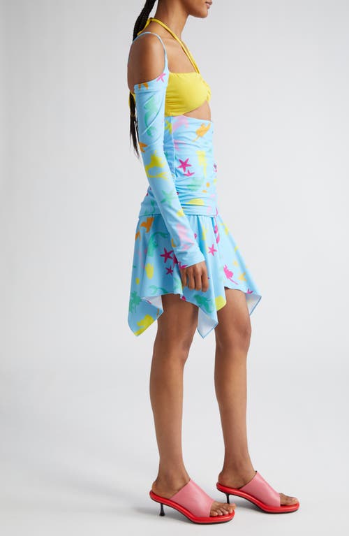 Marshall Columbia X Disney 'the Little Mermaid' Ariel Print Bikini Cutout Long Sleeve Minidress In Blue