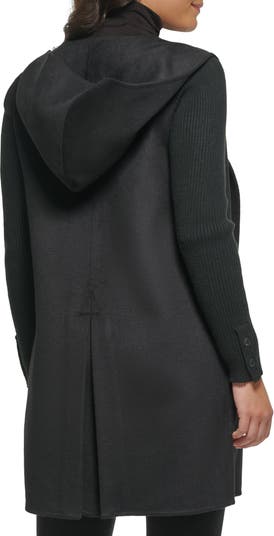 Kenneth Cole Women's Ribbed Sleeve Hooded Coat