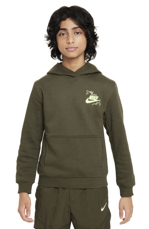 Shop Nike Kids' Sportswear Club Fleece Hoodie In Cargo Khaki/lime Blast