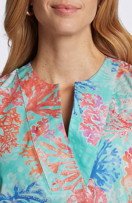 Foxcroft Vena Coral Print Cotton Tunic In Blue Multi