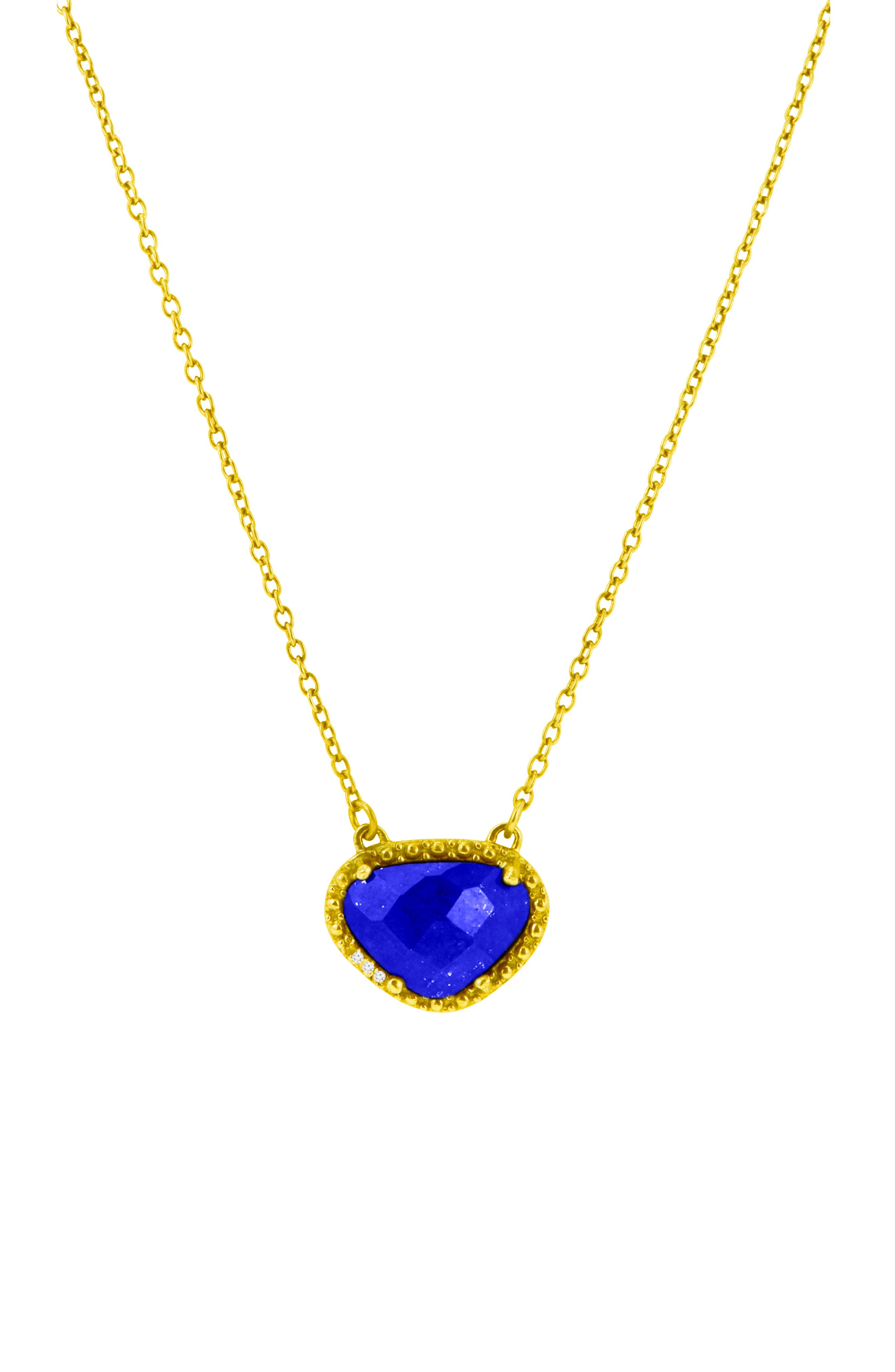 Adornia 14k Gold Plated Sterling Silver Rose Cut Lapis Lazuli Pendant Necklace In Metallic Gold