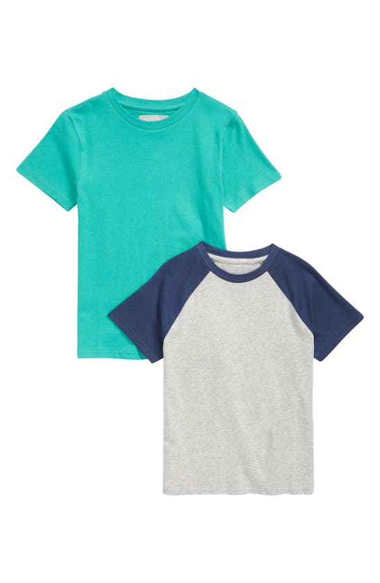 Nordstrom Kids' Assorted 2-pack Organic Cotton T-shirts In Grey- Green Pack